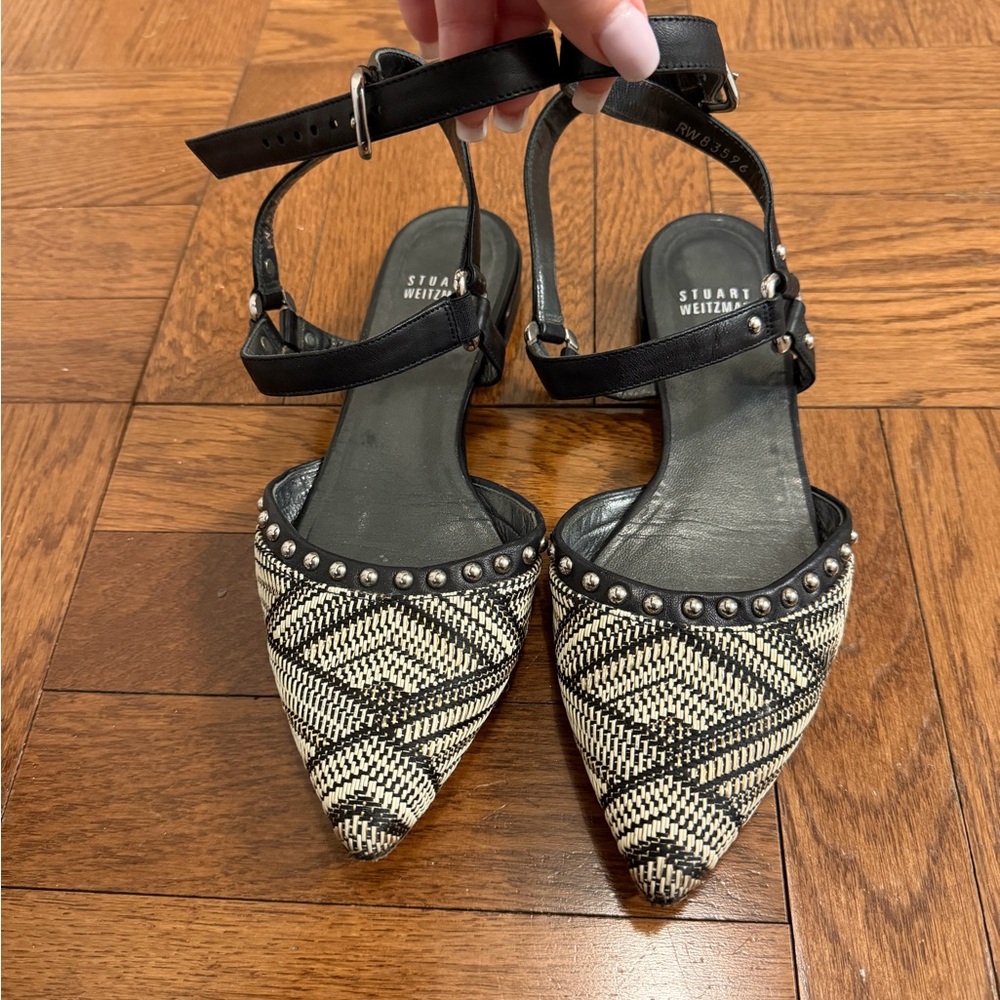 Stuart Weitzman Black and Tan Patterned Sandals